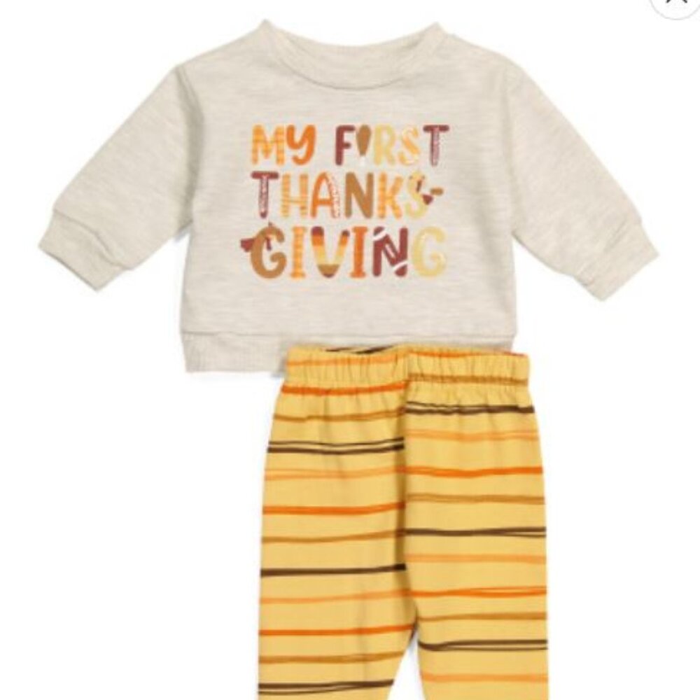 NWT CHICK PEA Infant Girl 2pc Thanksgiving French Terry Set Size 3-6 months